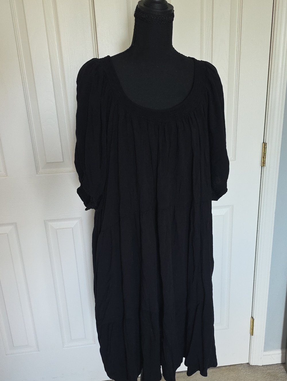 torrid Black Tiered Scoop-Neck Midi Dress with Puff Sleeves